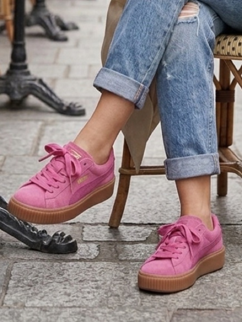 Puma Barbie Pink Suede Sneakers with Gum Platforms Soles